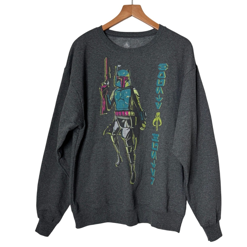 Disney Star Wars Boba Fett Bounty Hunter Sweatshirt Gray Mens Medium NEW